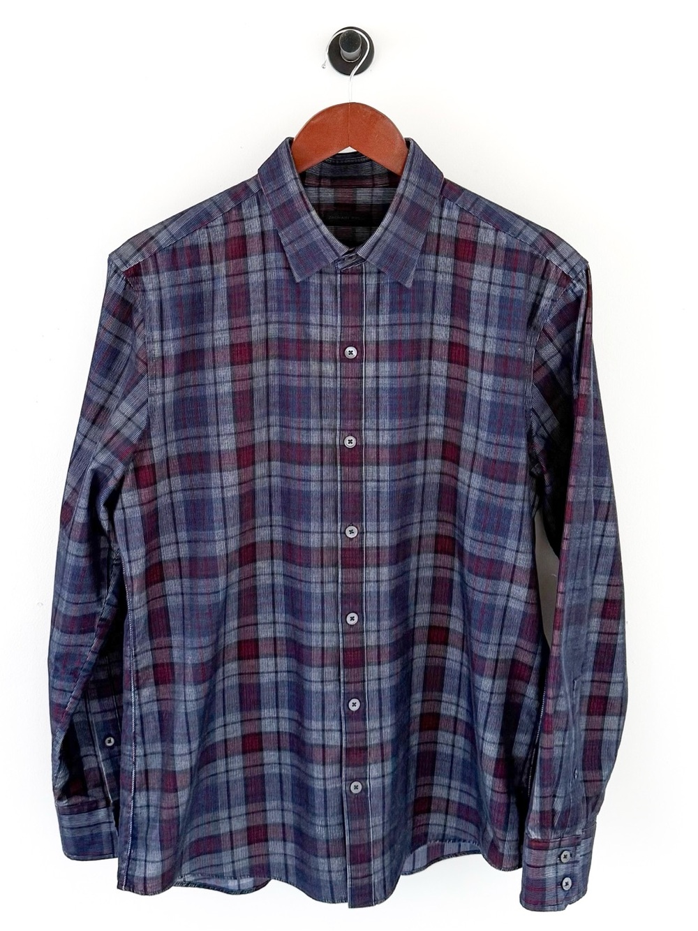 NEW Zachary Prell Corduroy Men's Plaid Button-Up Shirt Blue & Maroon M Cotton - Picture 3 of 12